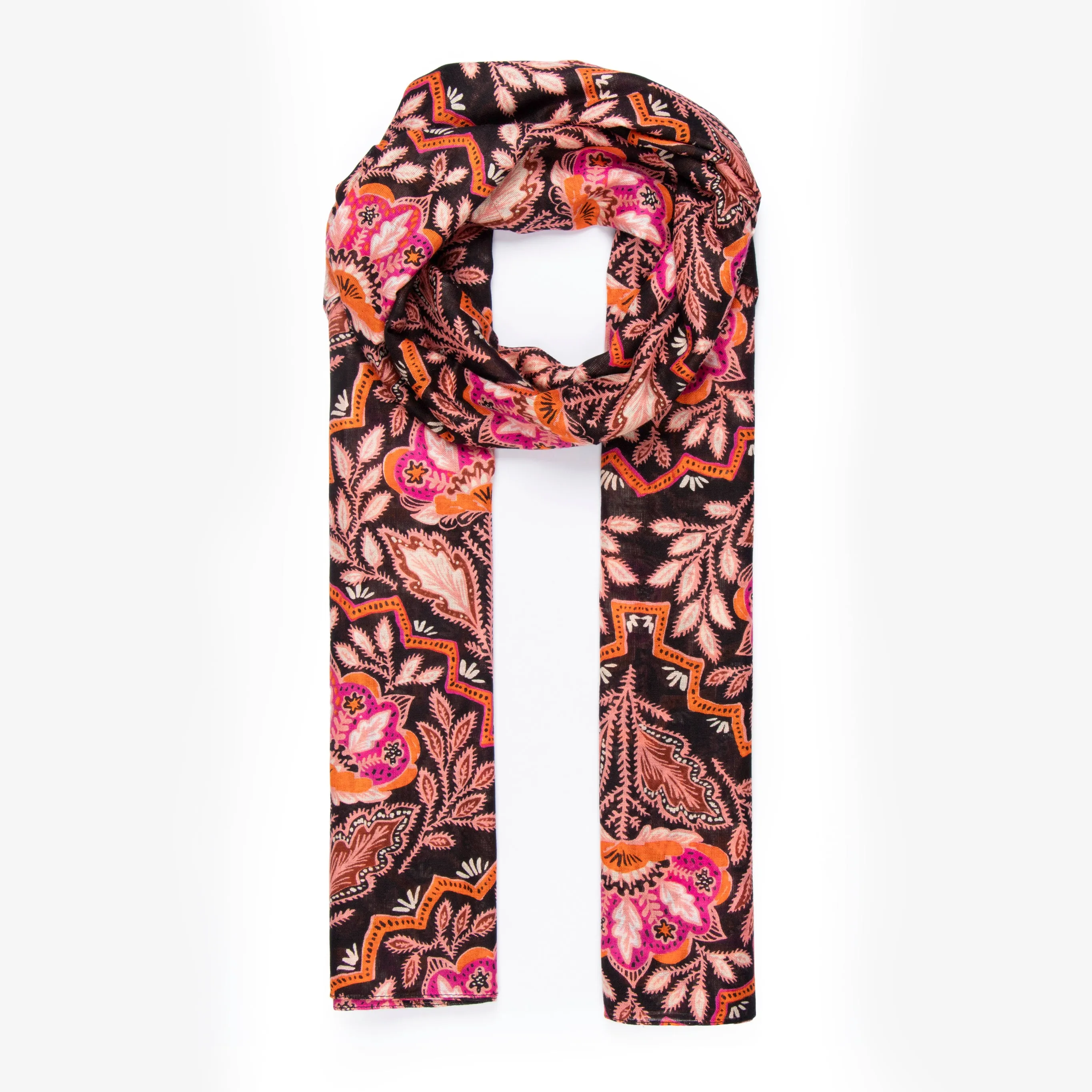 Fern Lightweight Scarf - Orange, Floral Mosaic