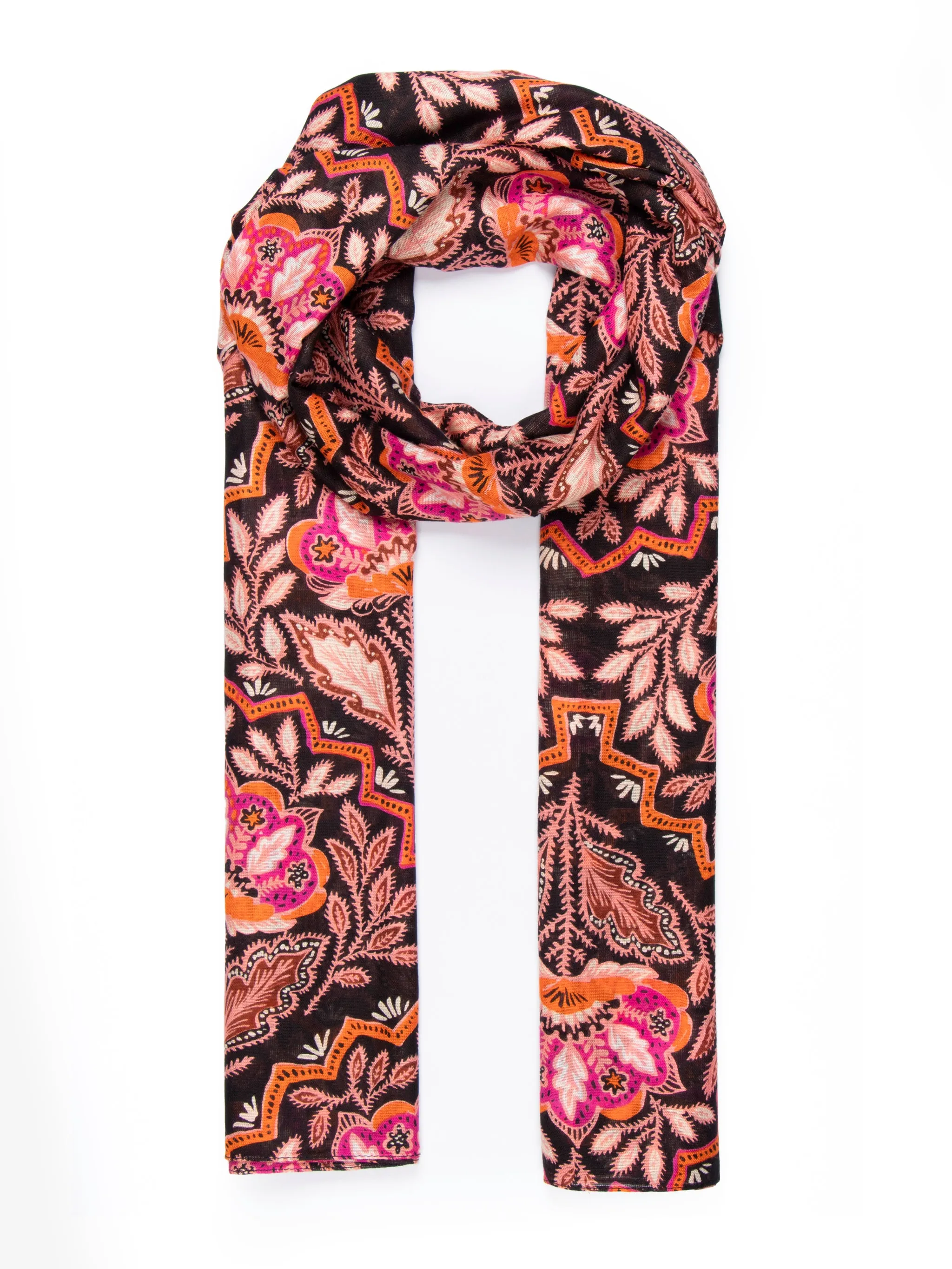 Fern Lightweight Scarf - Orange, Floral Mosaic