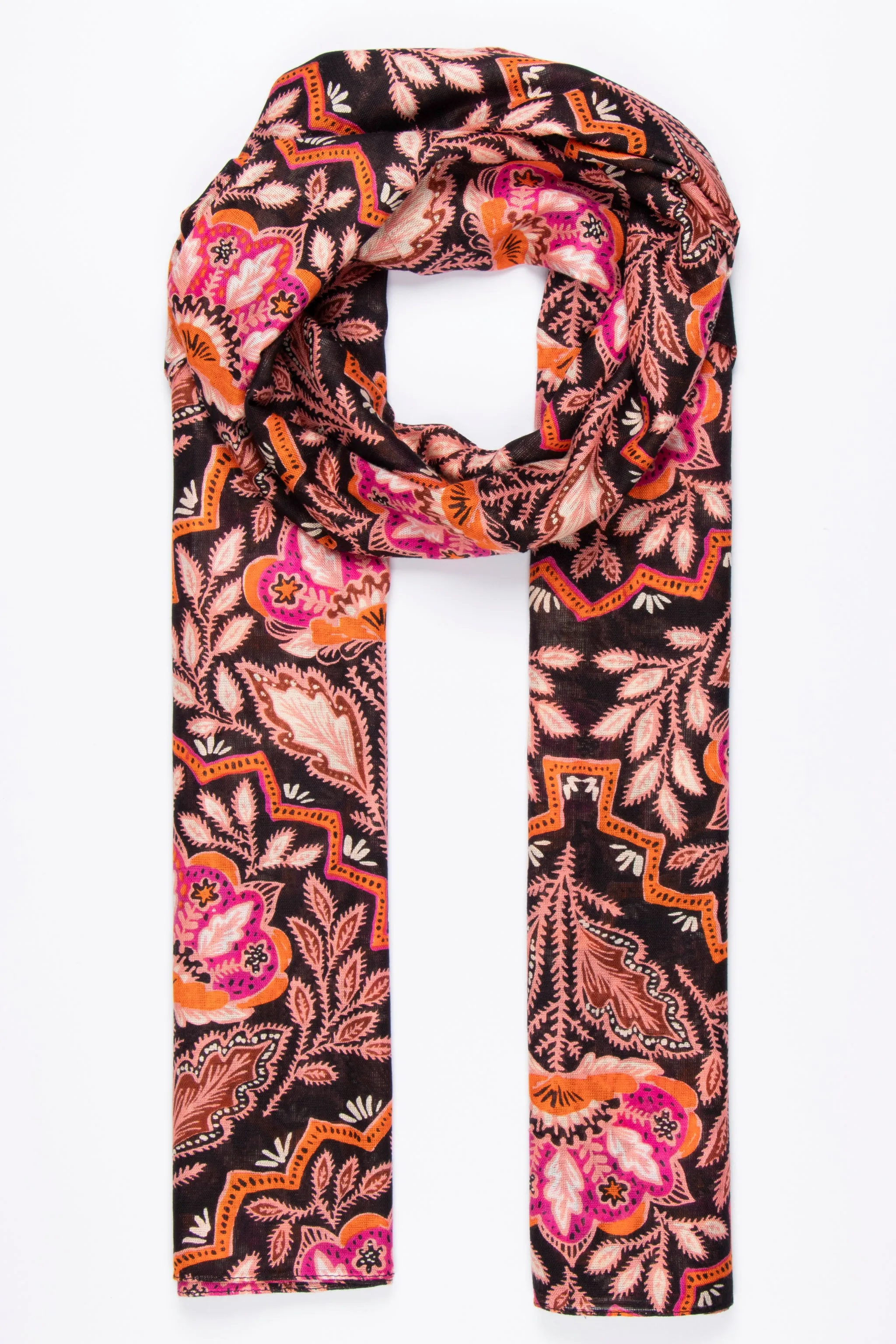 Fern Lightweight Scarf - Orange, Floral Mosaic