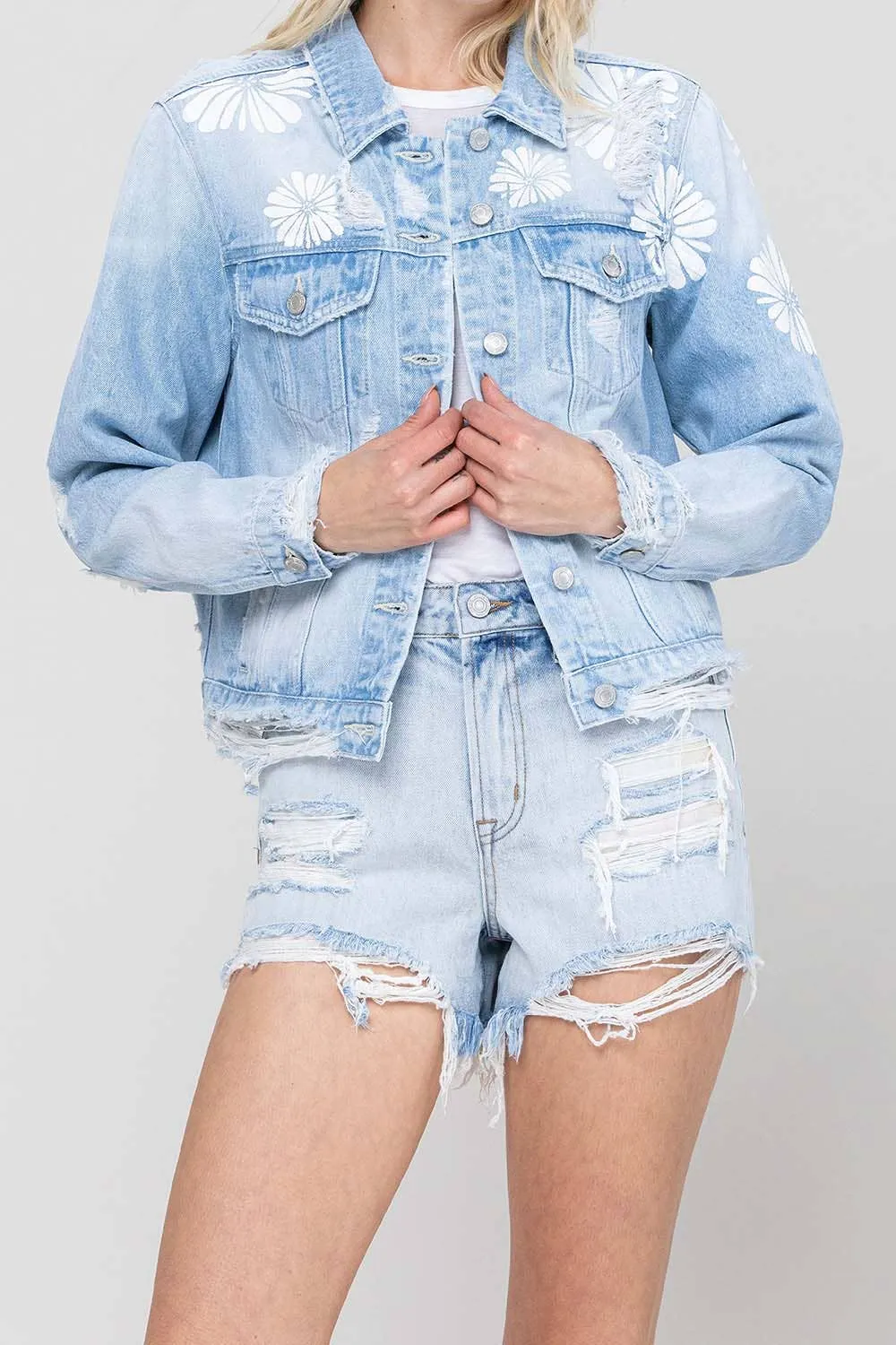 Flower Power Cropped Denim Jacket