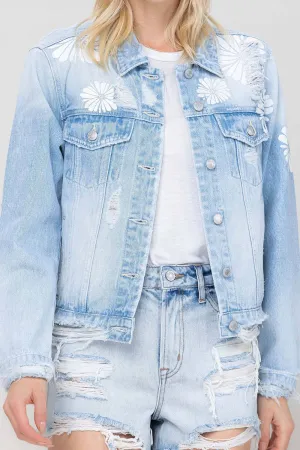 Flower Power Cropped Denim Jacket