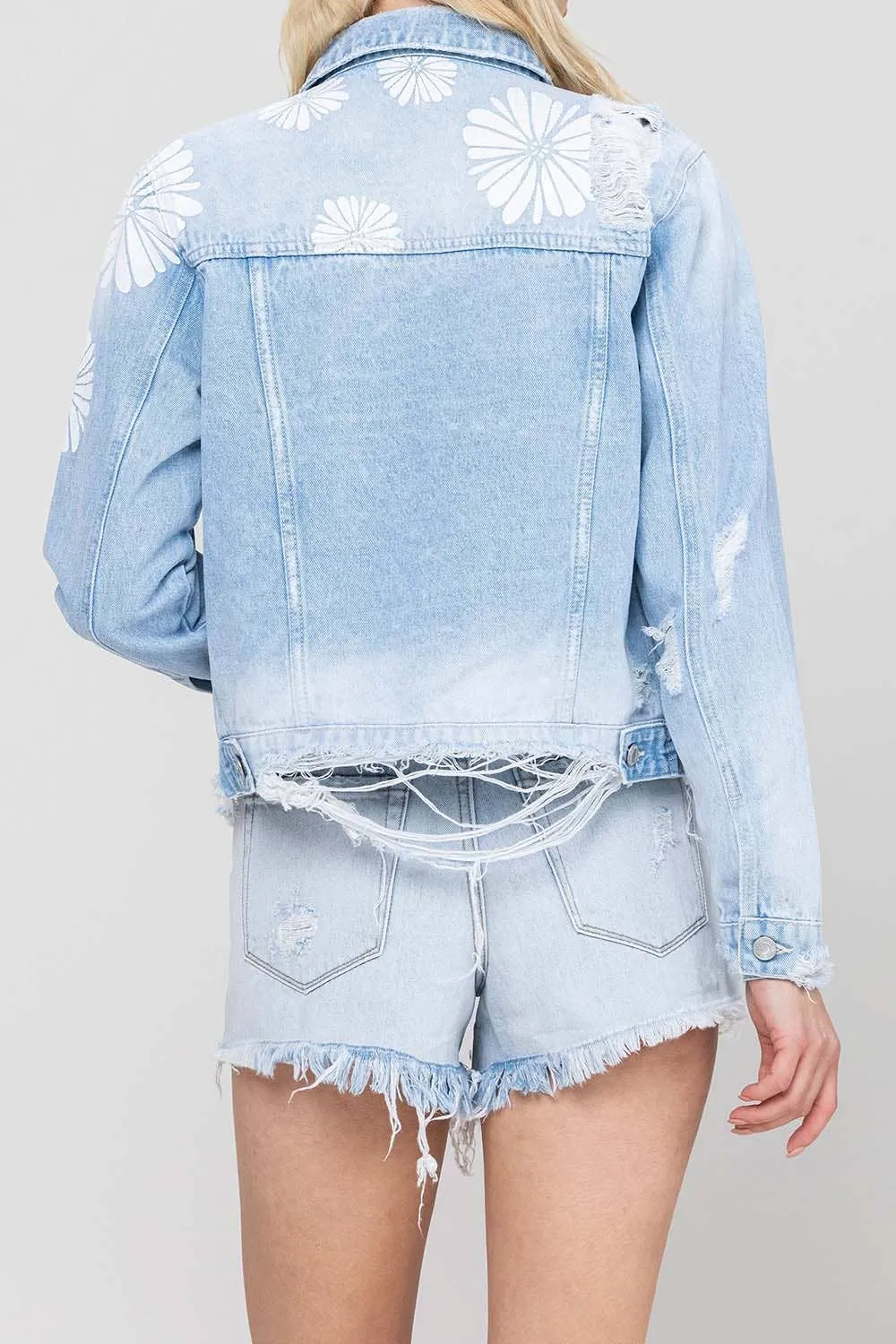 Flower Power Cropped Denim Jacket