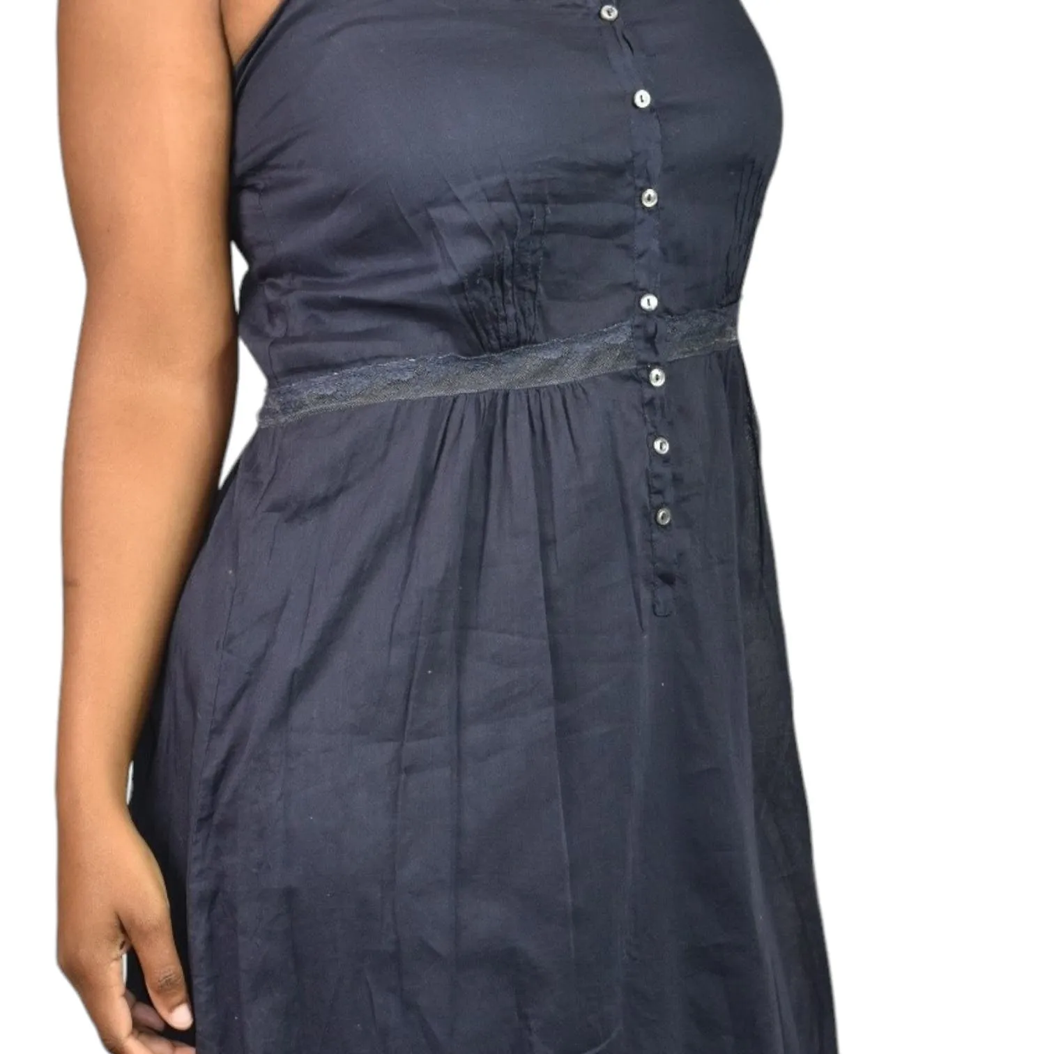 Forte Forte Midi Dress Blue Navy Cotton Voile Sheer Spaghetti Strap Lace Pinafore Size Medium