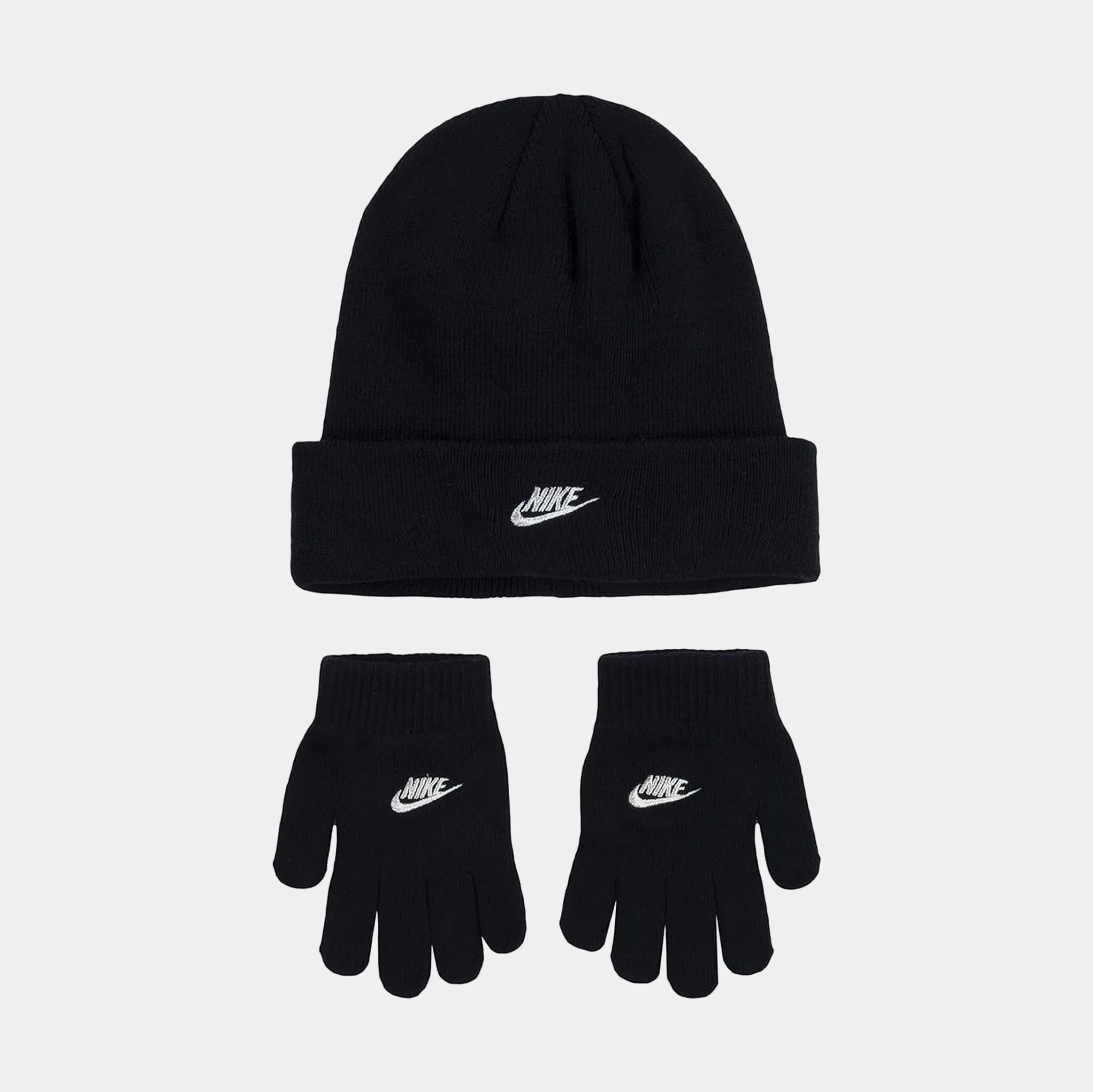 Futura Beanie and Glove Two Piece Grade School Set (Black/White)