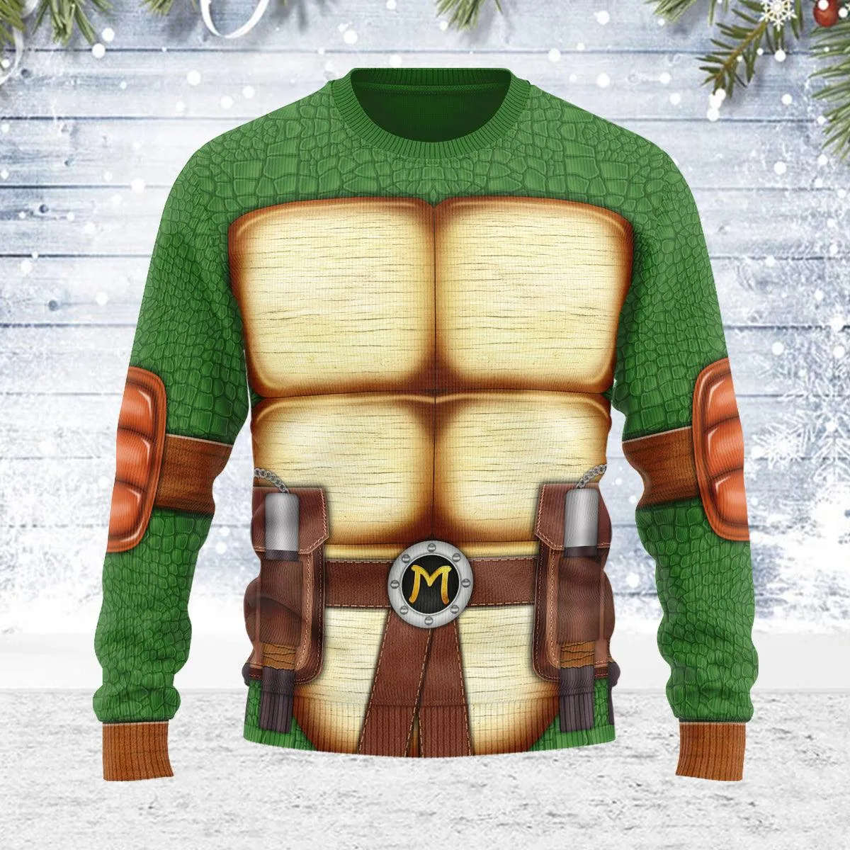 Gearhomie Merry Christmas Michelangelo Ninja Turtle Unisex Wool Sweater