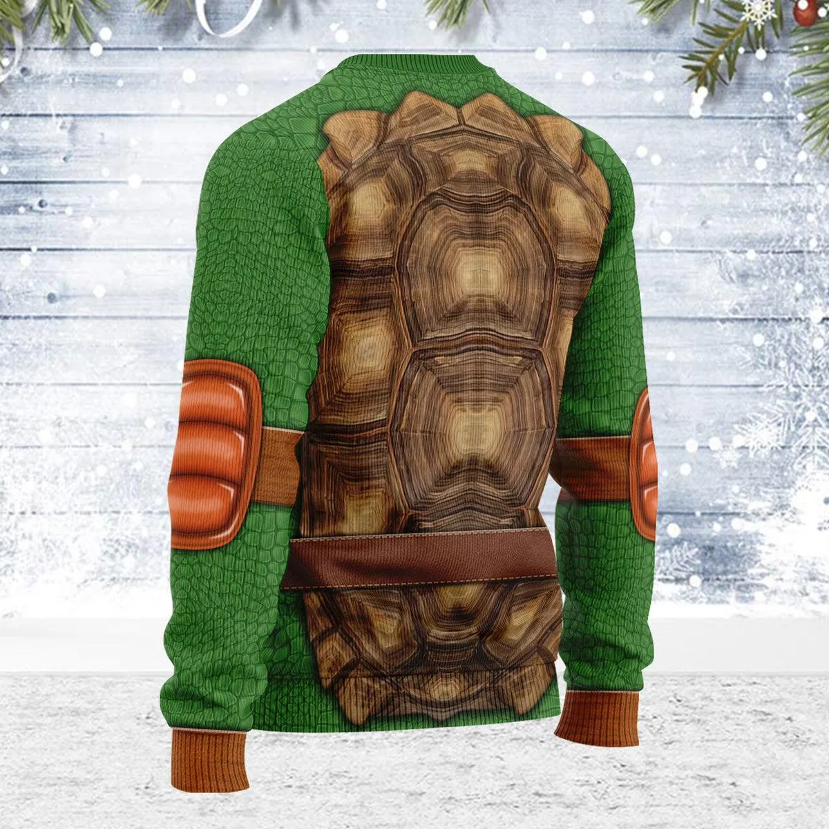 Gearhomie Merry Christmas Michelangelo Ninja Turtle Unisex Wool Sweater