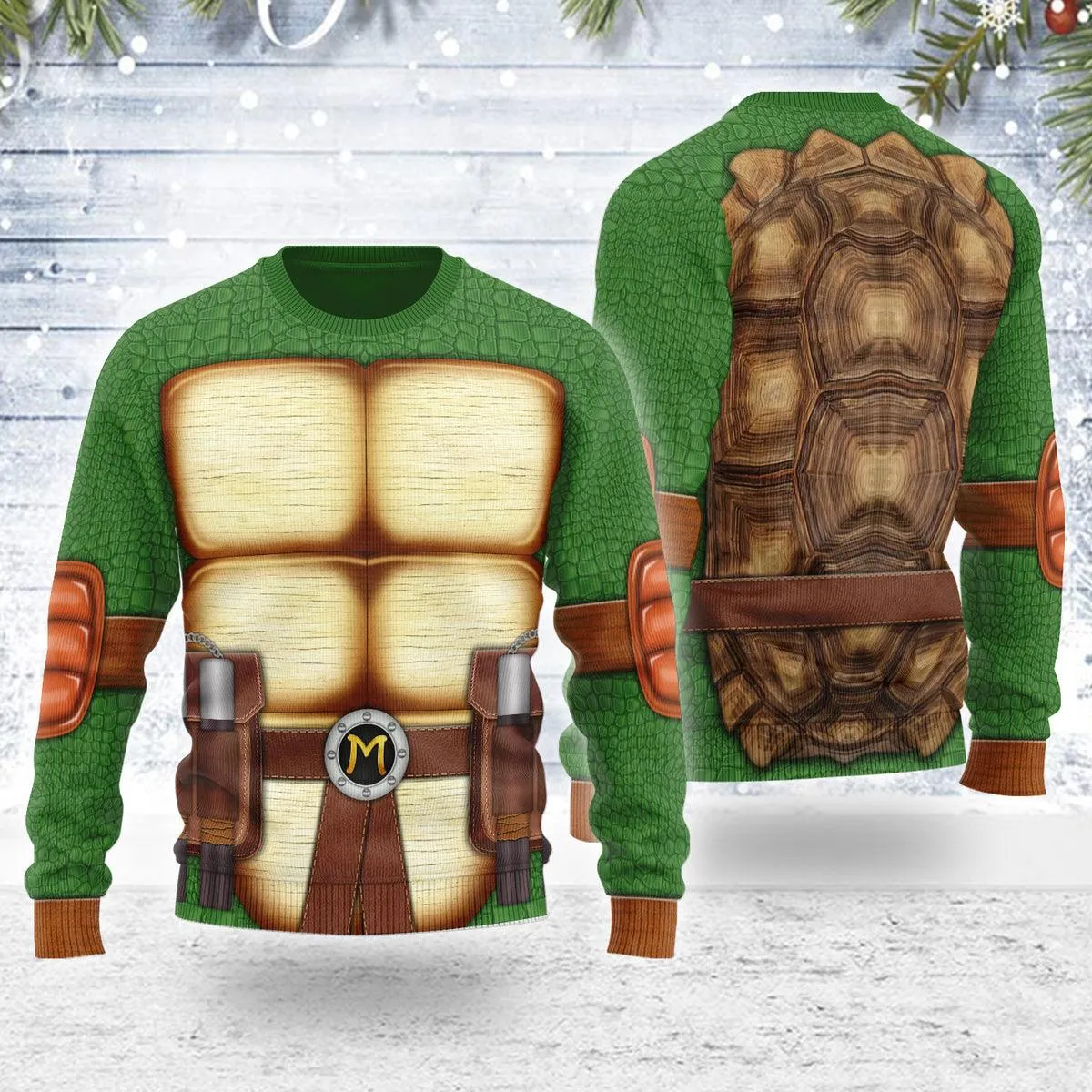 Gearhomie Merry Christmas Michelangelo Ninja Turtle Unisex Wool Sweater