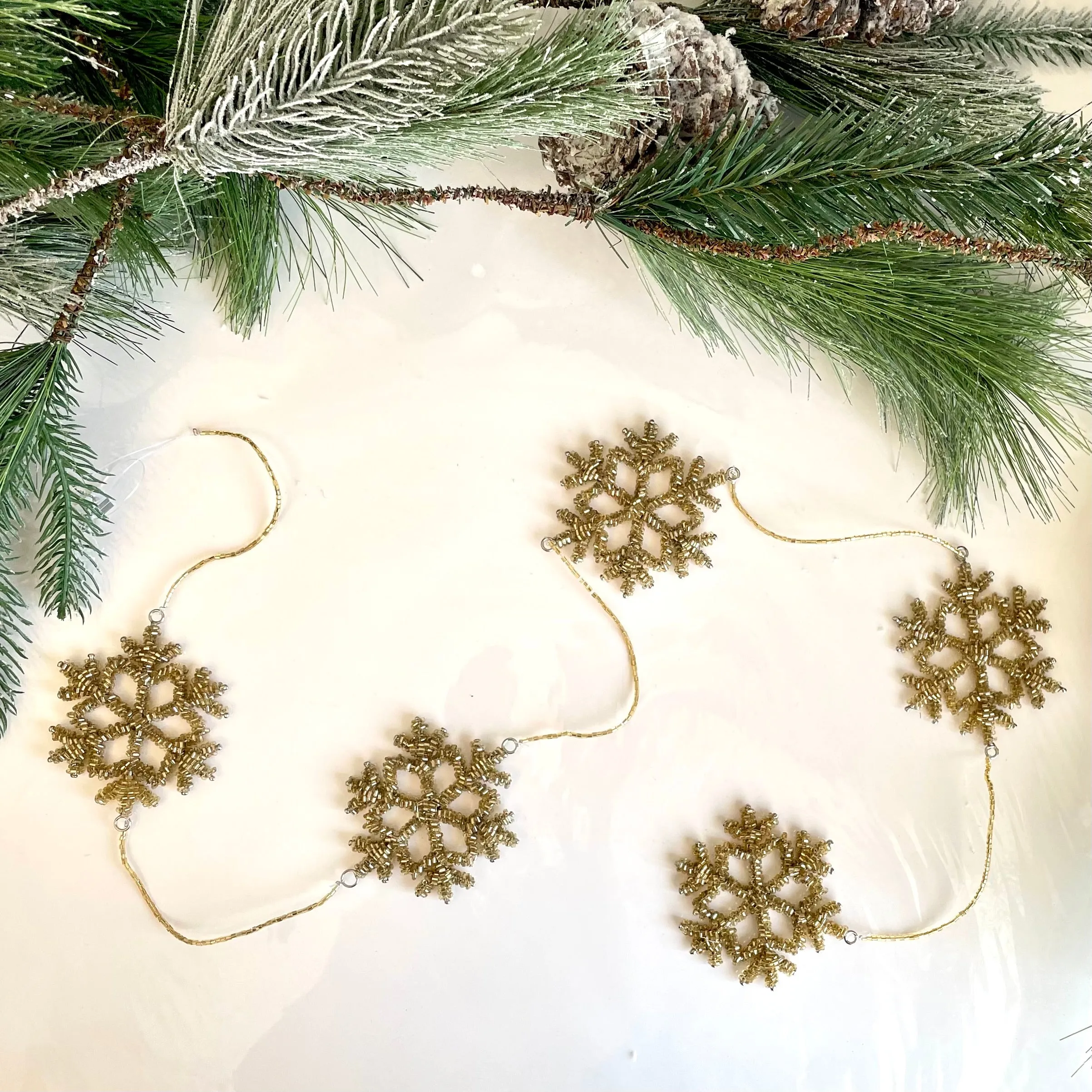 Gold Beaded Snowflake Garland