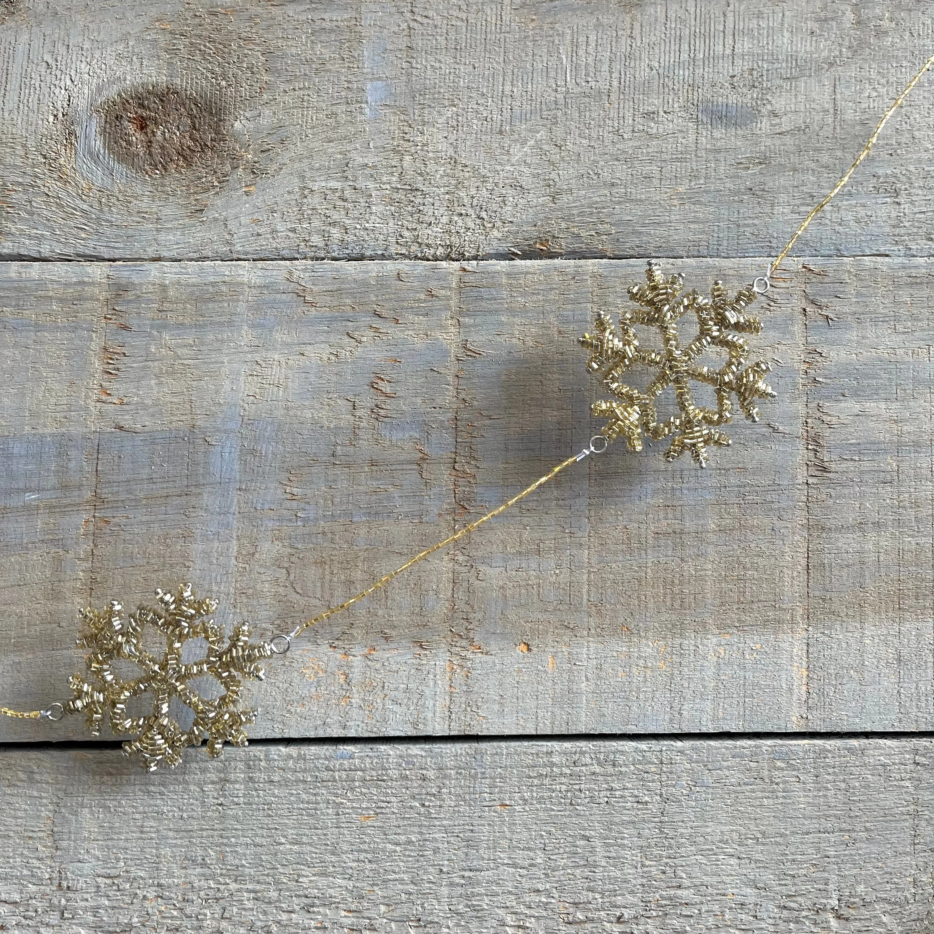 Gold Beaded Snowflake Garland