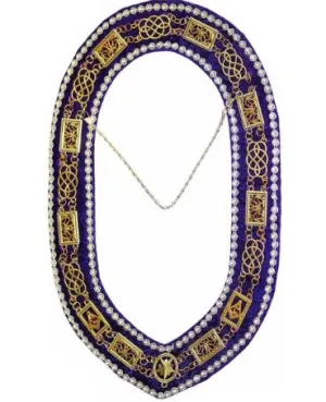 Grand Lodge - Rhinestones Chain Collar - Gold/Silver on Purple Velvet