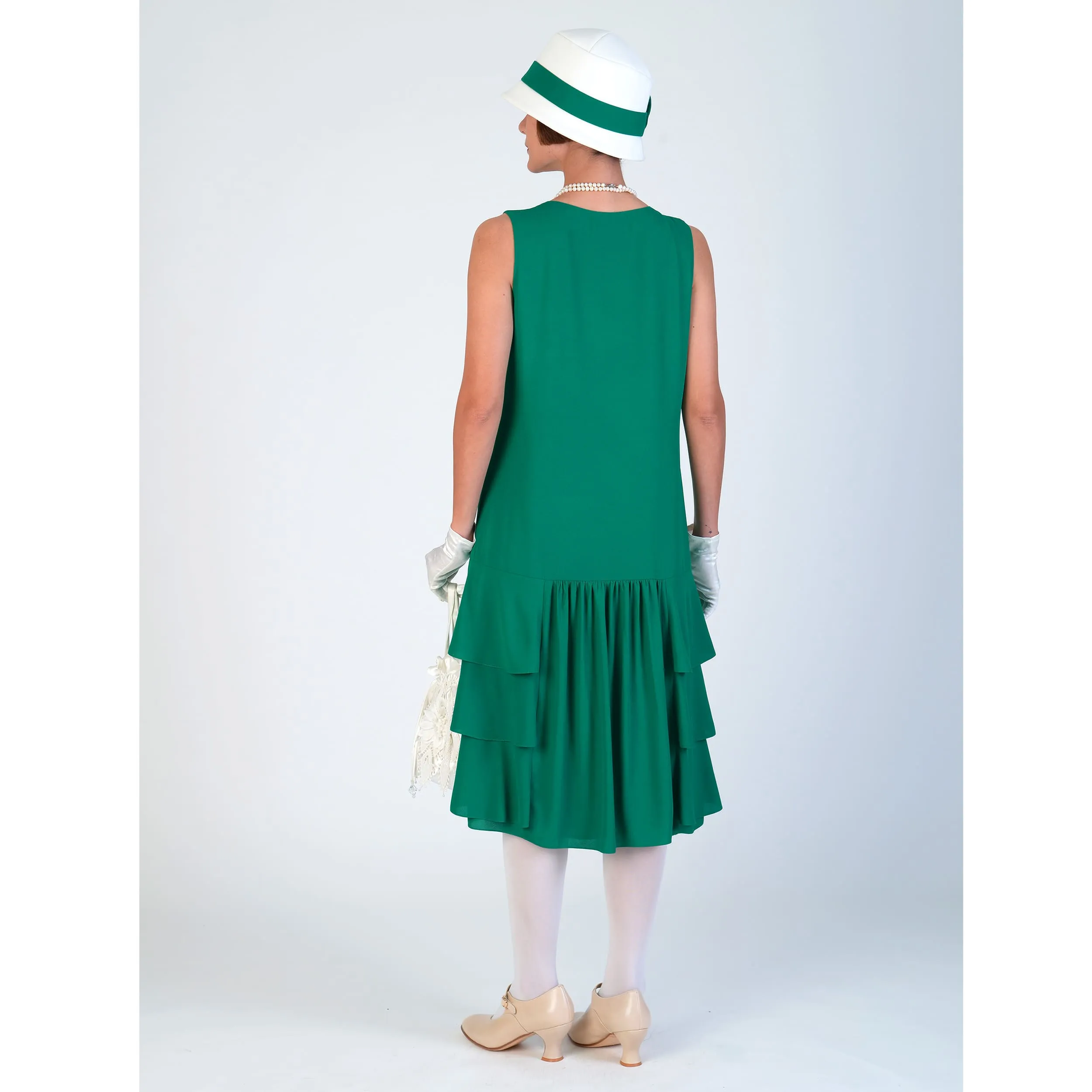 Great Gatsby chiffon dress in green with tiered skirt