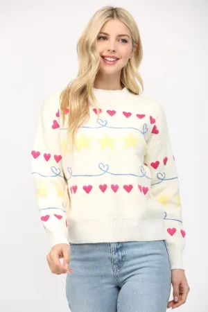 Heart Emb Crew Neck Sweater