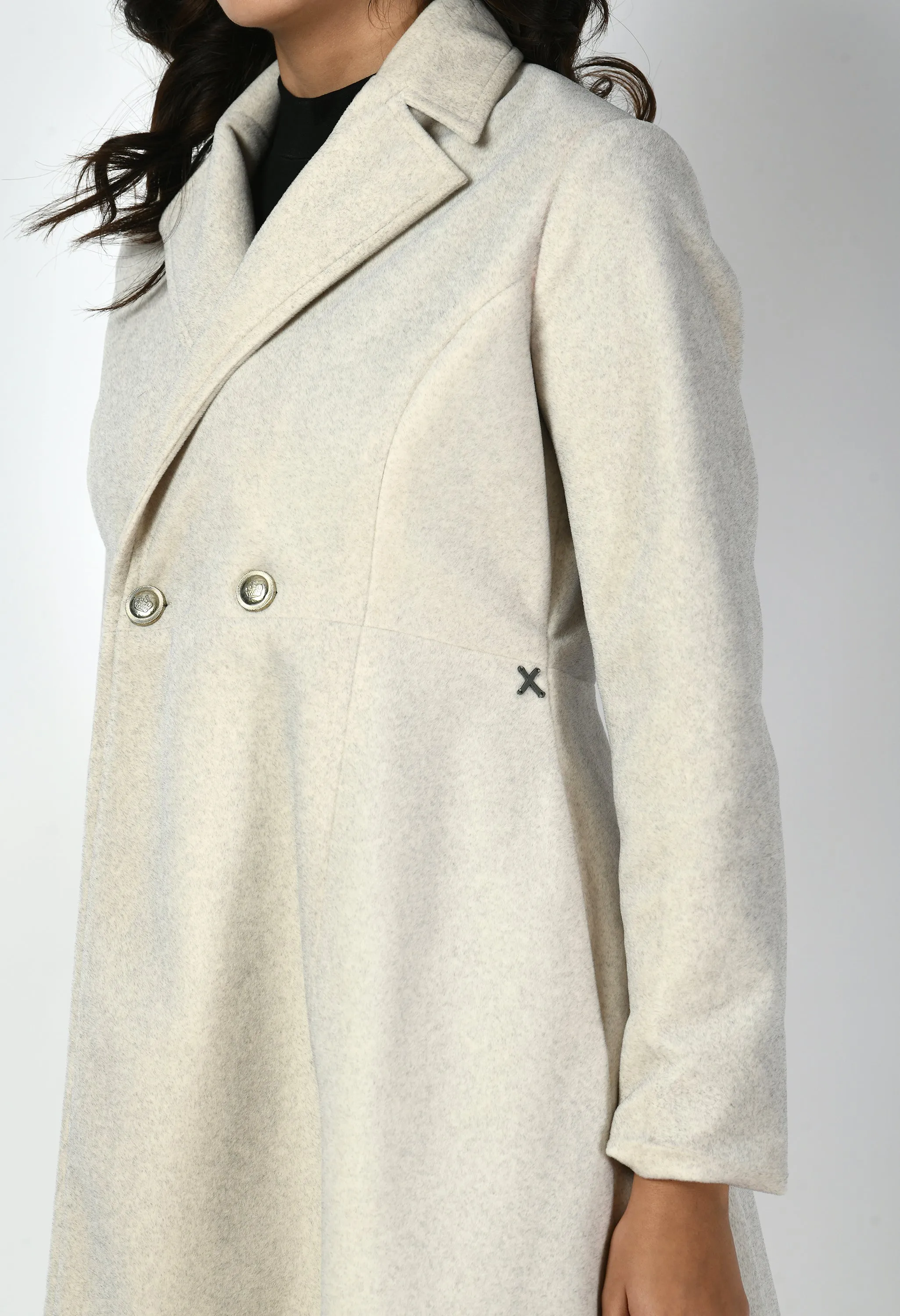 Ivory Cotton Blend Ferocity Wool-Blend A-Line Long Coat