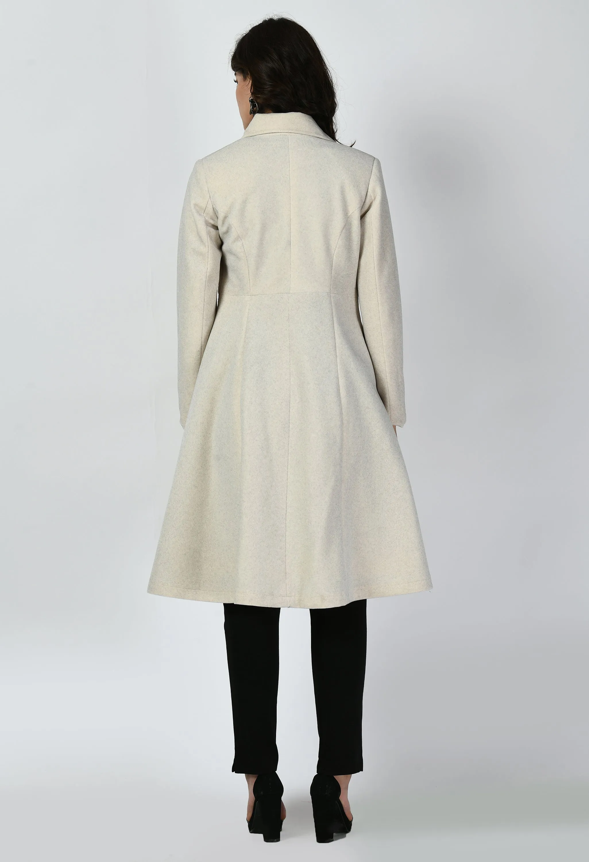 Ivory Cotton Blend Ferocity Wool-Blend A-Line Long Coat