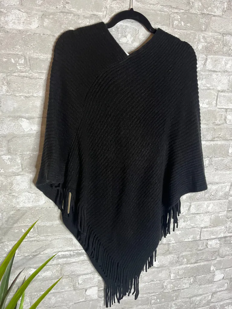 Jessie, Lace Side Soft Acrylic Poncho w/ Fringe