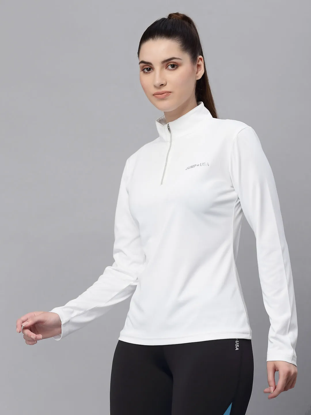 JUMP USA Women White Solid Rapid-Dry Training T-shirt