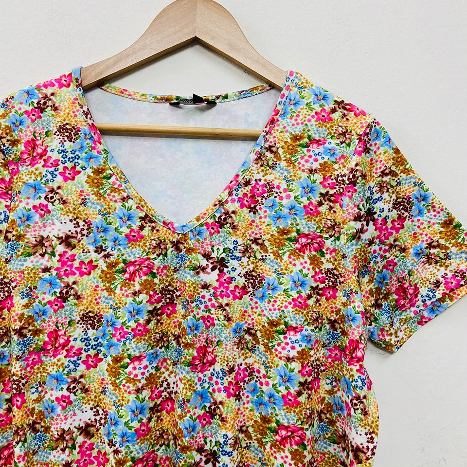 Ladies Short Sleeve Soft Floral Casual Top