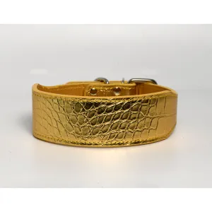 Leather Gator Print Dog Collar in Gold 2 Inch Wide