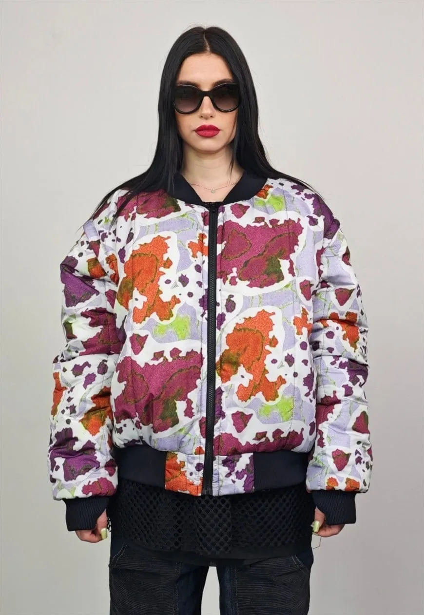 Leaves print varsity jacket forest reversible 4in1 bomber