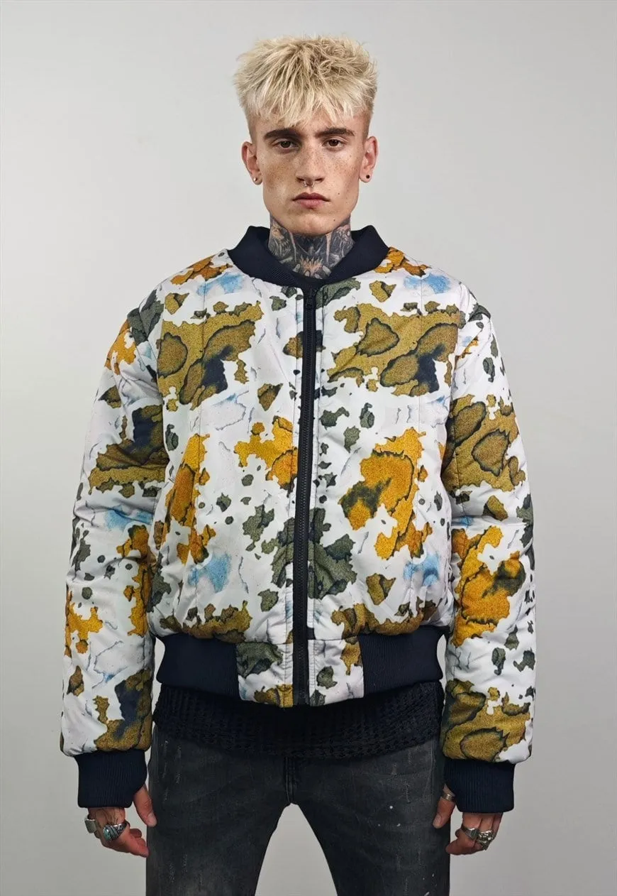 Leaves print varsity jacket forest reversible 4in1 bomber