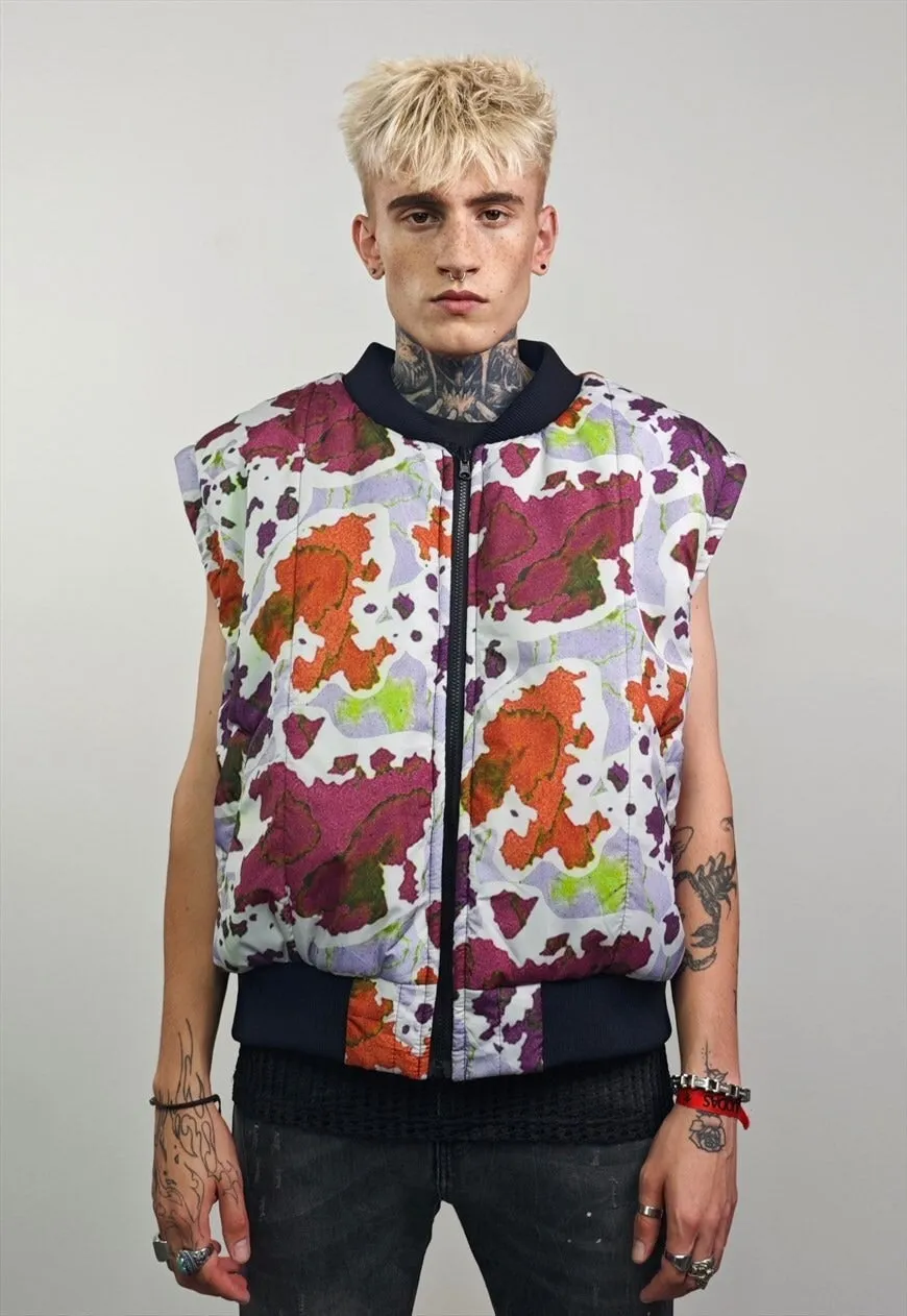 Leaves print varsity jacket forest reversible 4in1 bomber