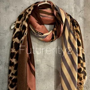 Leopard X Lines Pattern Brown Pink Cotton Scarf/Summer Autumn Women Scarf/Gifts For Her Birthday Christmas/UK Seller