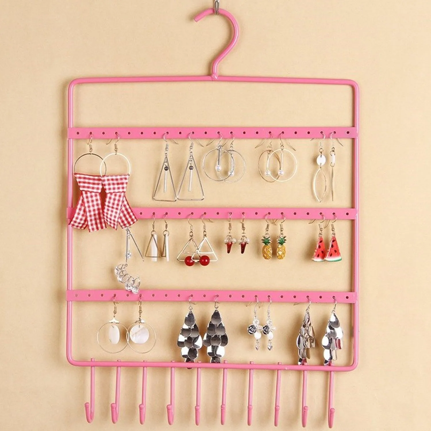 Lightweight & Wall Mounted Earrings Organizer / HANGER for Tangle Free Hanging for Women, 66 Holes - 10 Hooks (metal)