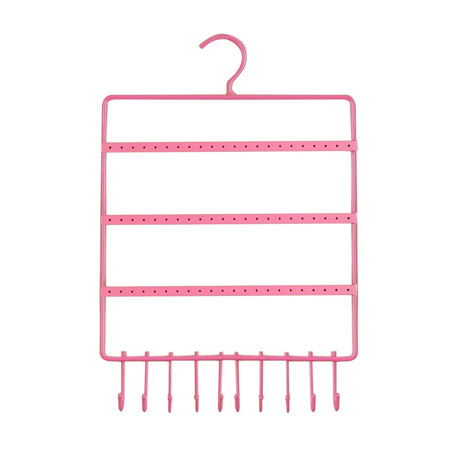 Lightweight & Wall Mounted Earrings Organizer / HANGER for Tangle Free Hanging for Women, 66 Holes - 10 Hooks (metal)