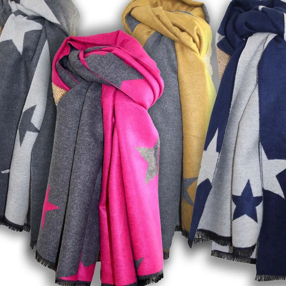 Lua - Cosy Knit Reversible Scarf - Stars - 190 x 65cms - 4 Colour Options