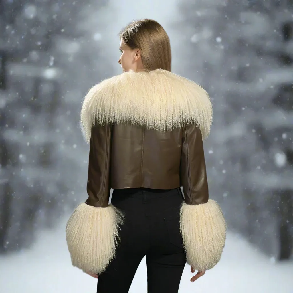 Luxury Genuine Cropped Leather Fur Coat