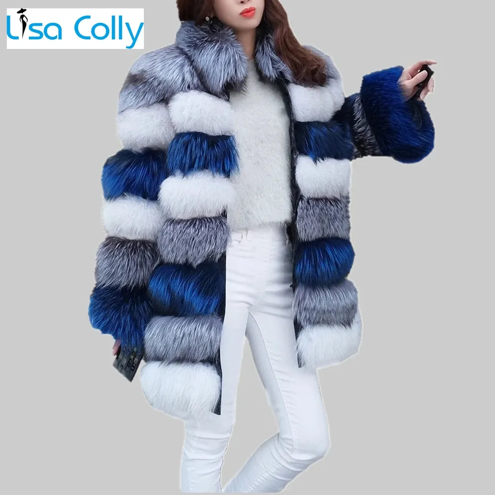 Luxury Long Sleeve Stand Faux Fur Coat