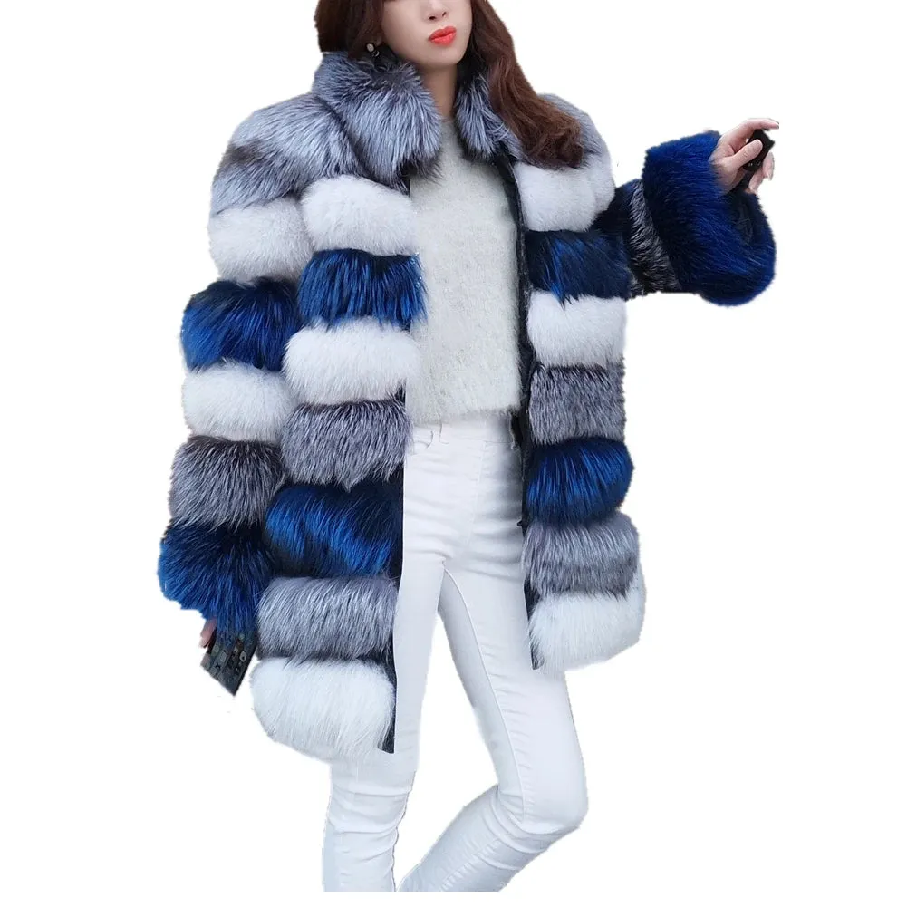 Luxury Long Sleeve Stand Faux Fur Coat