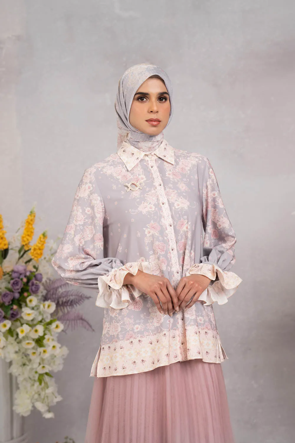 Marjorie Shirt & Scarf Set Heather Blush