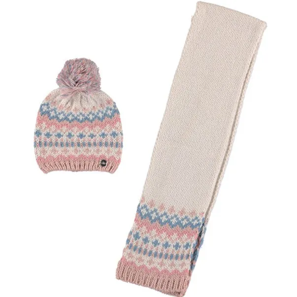 Mayoral Fair Isle Knit Hat & Scarf Set _Beige 10343-93