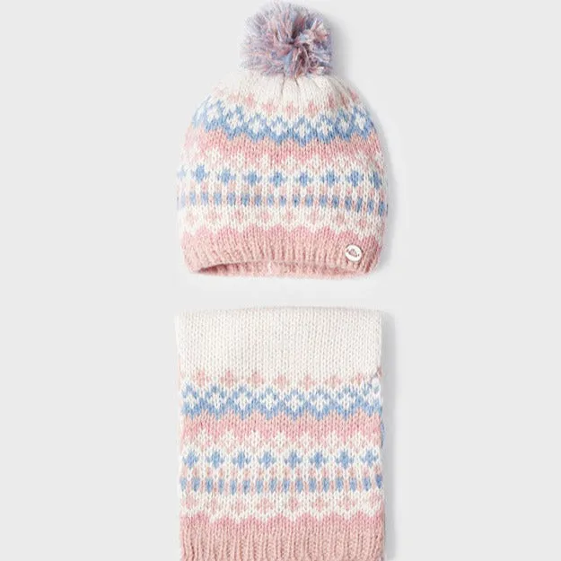 Mayoral Fair Isle Knit Hat & Scarf Set _Beige 10343-93