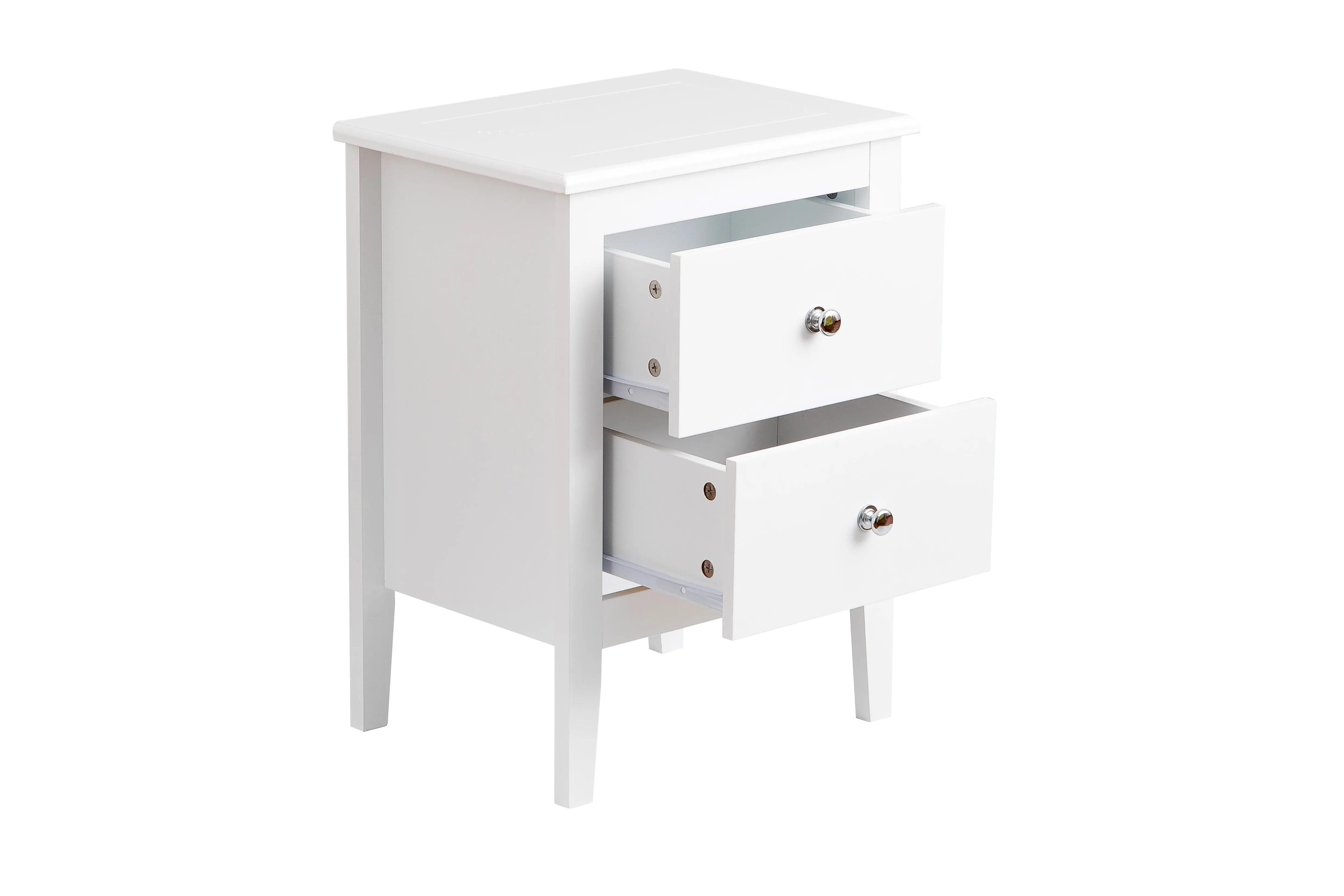 Melia Bedside Table, Nightstand, Lamp Desk for Bedroom (White, 2 Drawer)