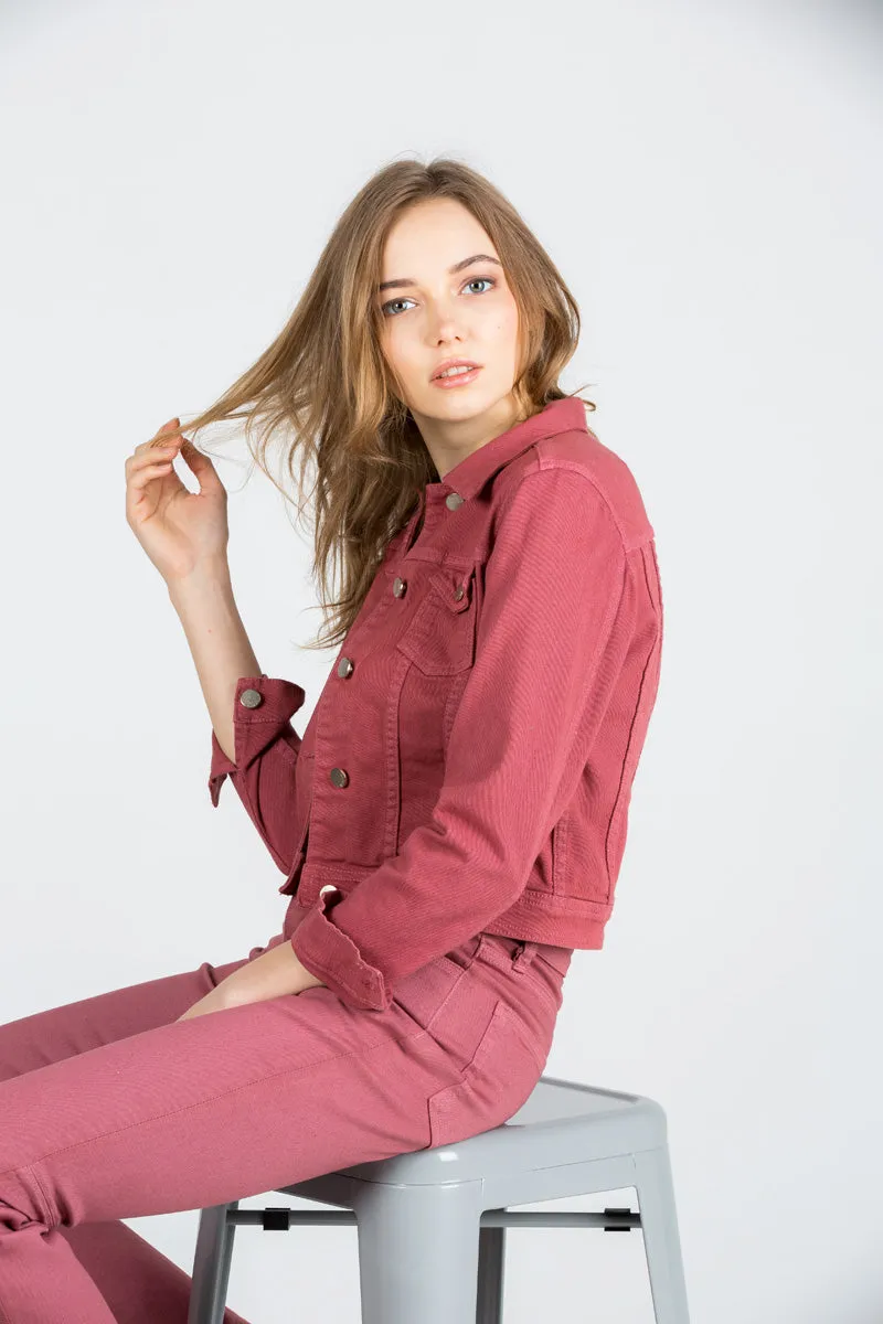 Melrose Cropped Denim Jacket Mauve