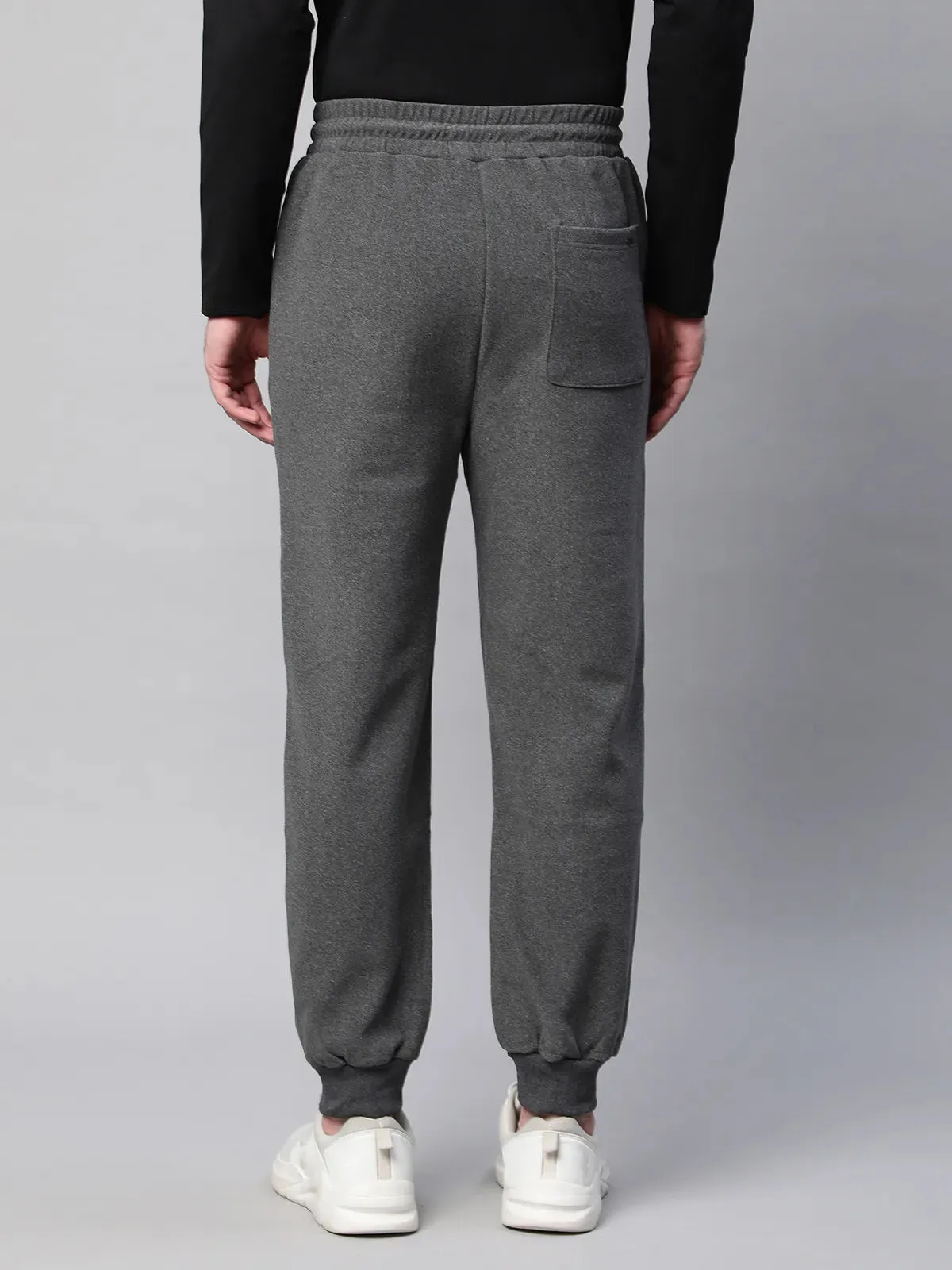 Men Dark Grey Solid Cotton Blend Joggers For Winter