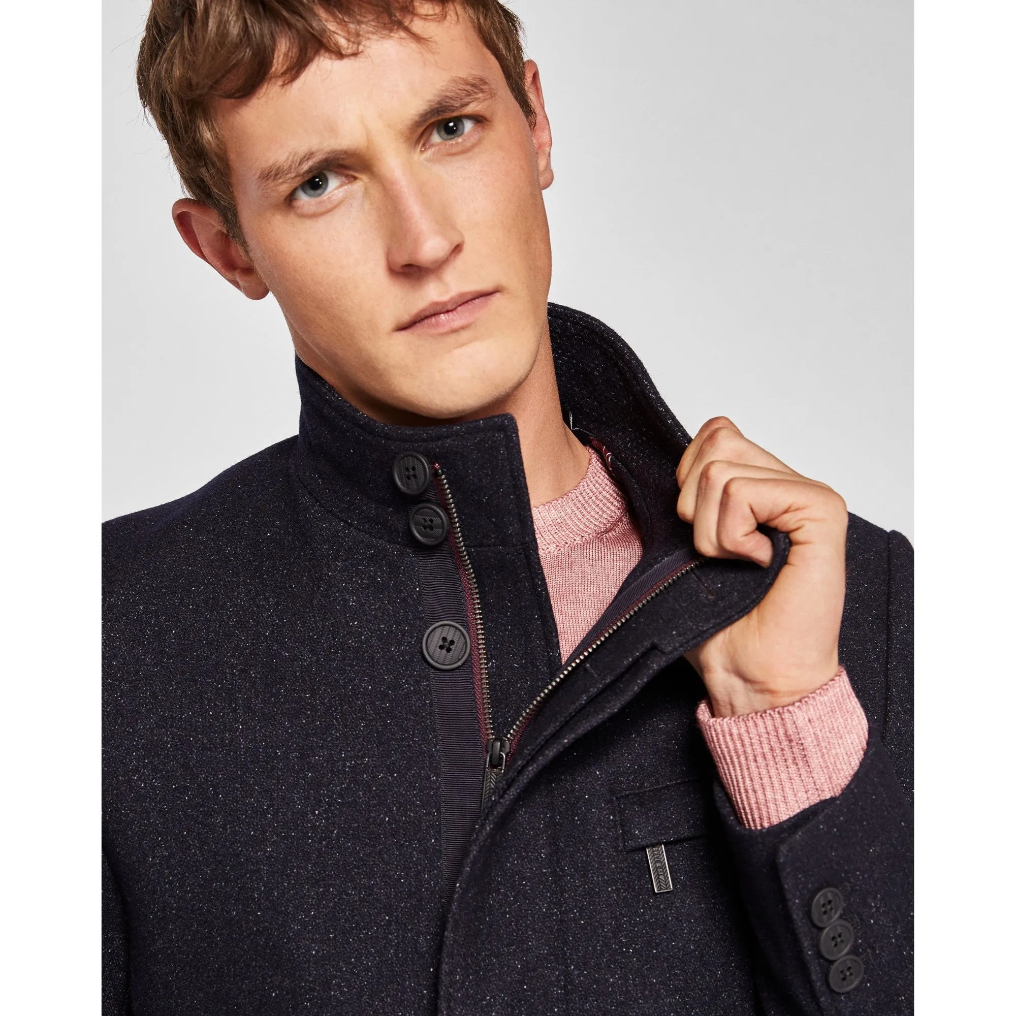 Men Mmo-Marvin-Ta7M-Wool Funnel Neck Overcoat - Dk-Blue