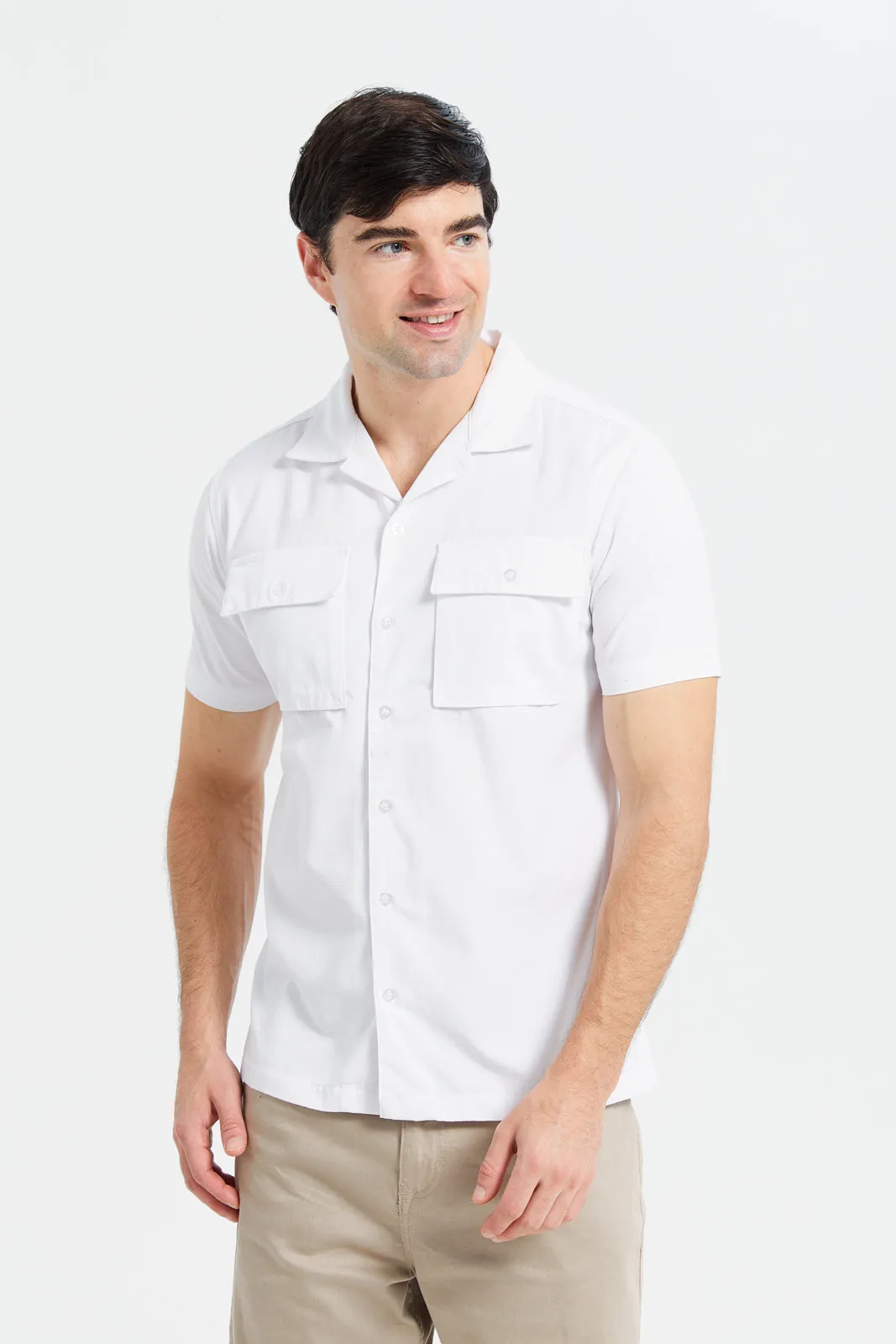 Men White Utility Shirt