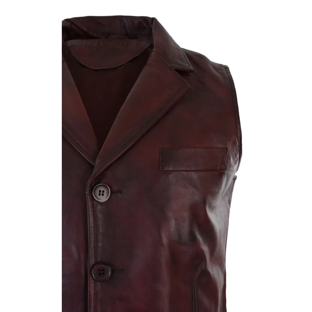 Men's Leather Tan Brown Black Burgundy Gilet Waistcoat