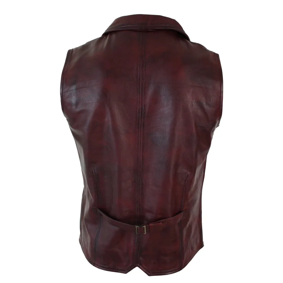 Men's Leather Tan Brown Black Burgundy Gilet Waistcoat