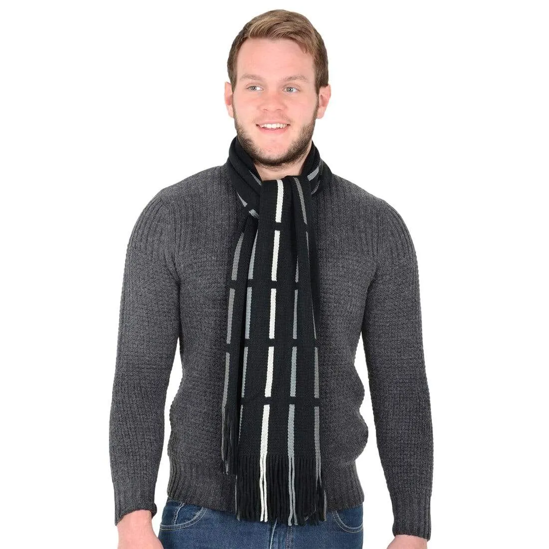 Mens Scarf Traditional Soft Knit Design With Fringe