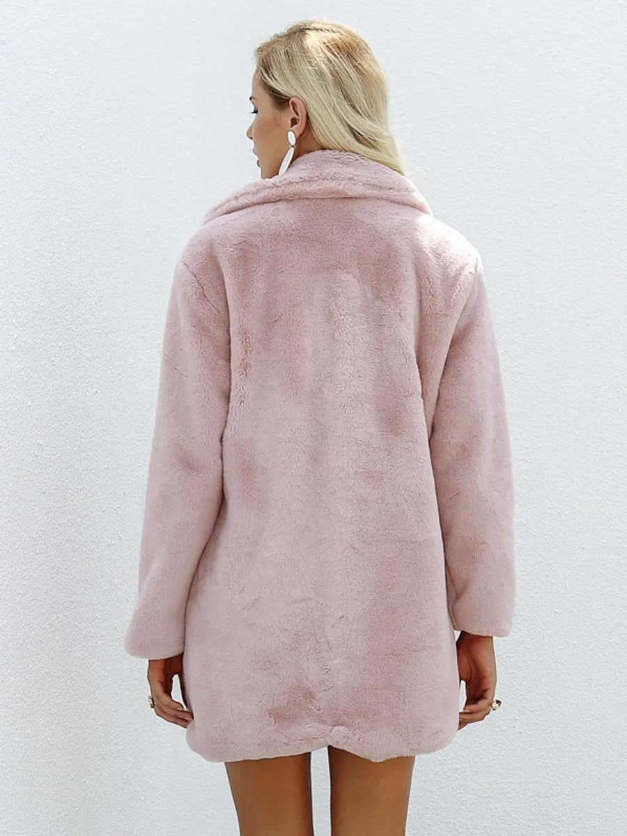 Model Style Faux Fur Teddy Coat - Pink