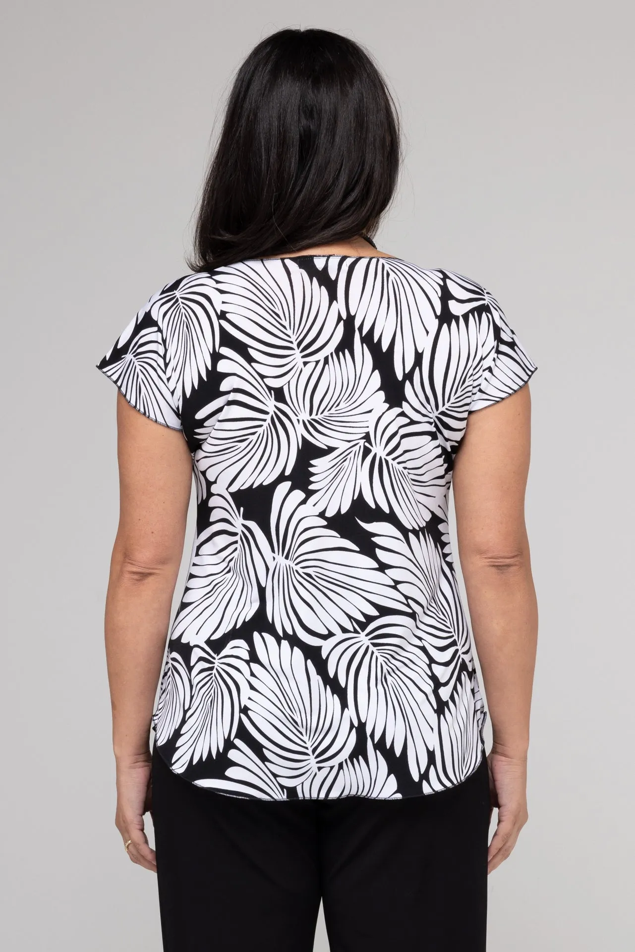 Monstera Print Short Sleeve Jersey Top