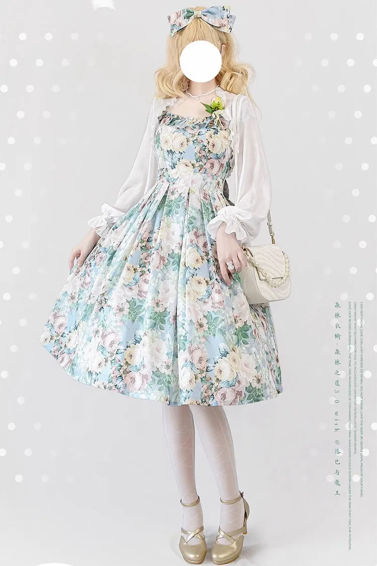 Multi-Color [Forest Basket] Green Field Flowers Print Bowknot Sweet Elegant Lolita Jsk Dress