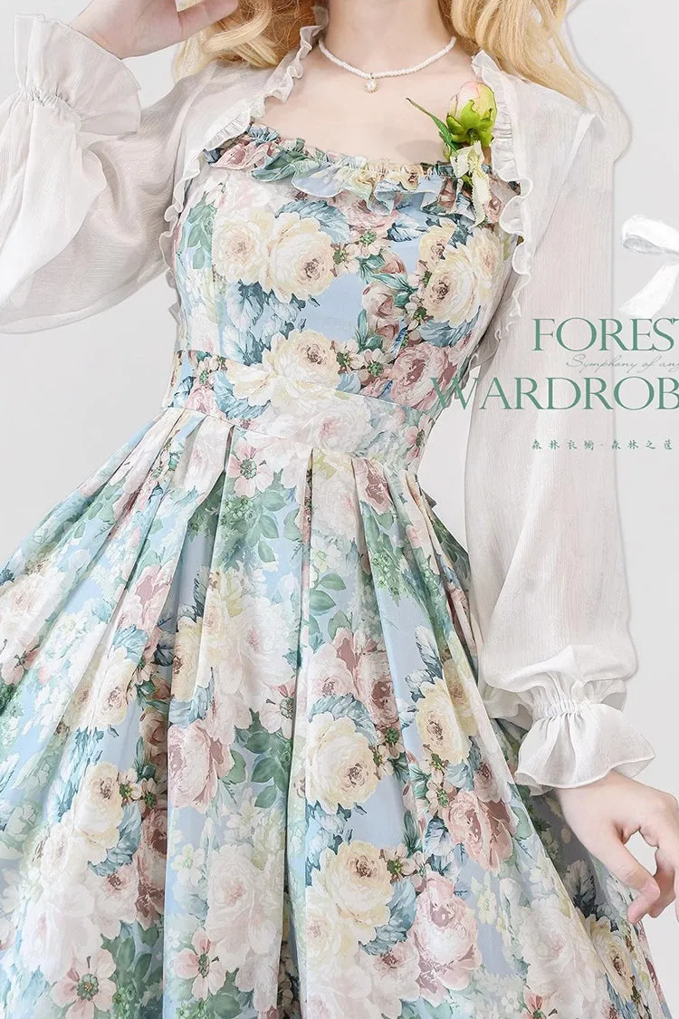 Multi-Color [Forest Basket] Green Field Flowers Print Bowknot Sweet Elegant Lolita Jsk Dress