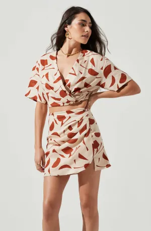 NIRINA ABSTRACT PRINT WRAPPED FRONT CROP TOP