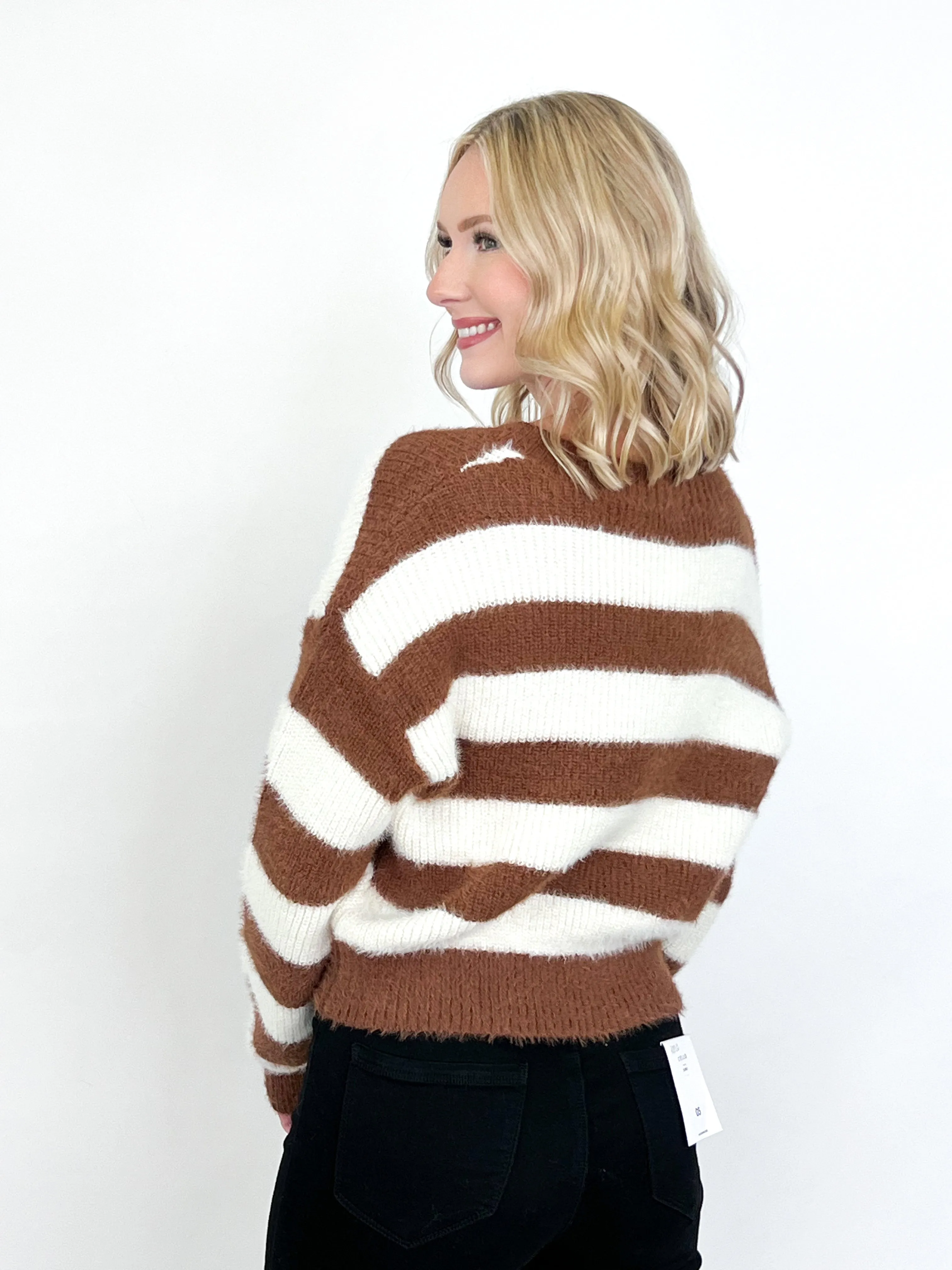 Oakley - Striped Mohair V-Neck Sweater (Brown & Cream)