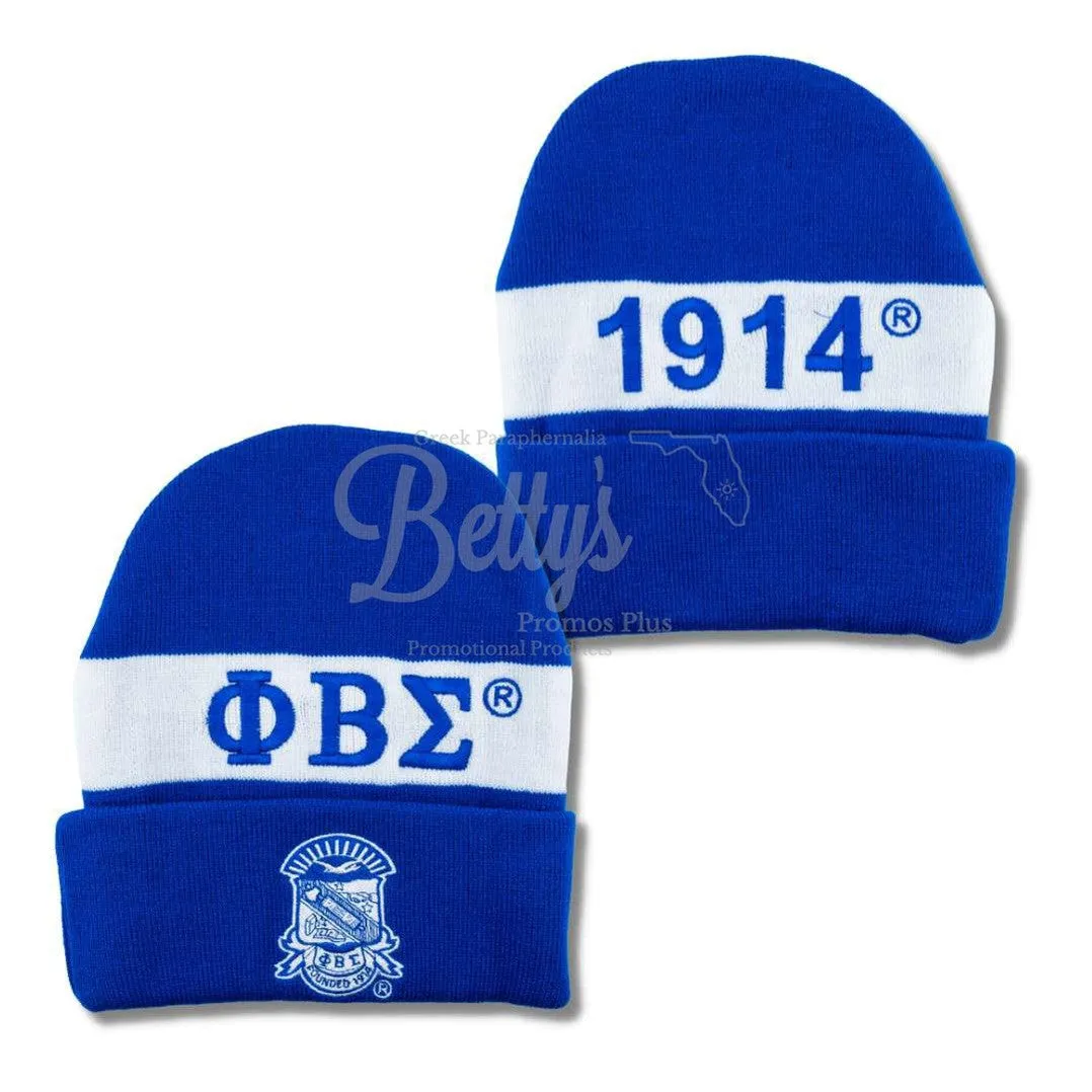 Phi Beta Sigma ΦΒΣ 1914 Embroidered Shield Knit Crest Beanie